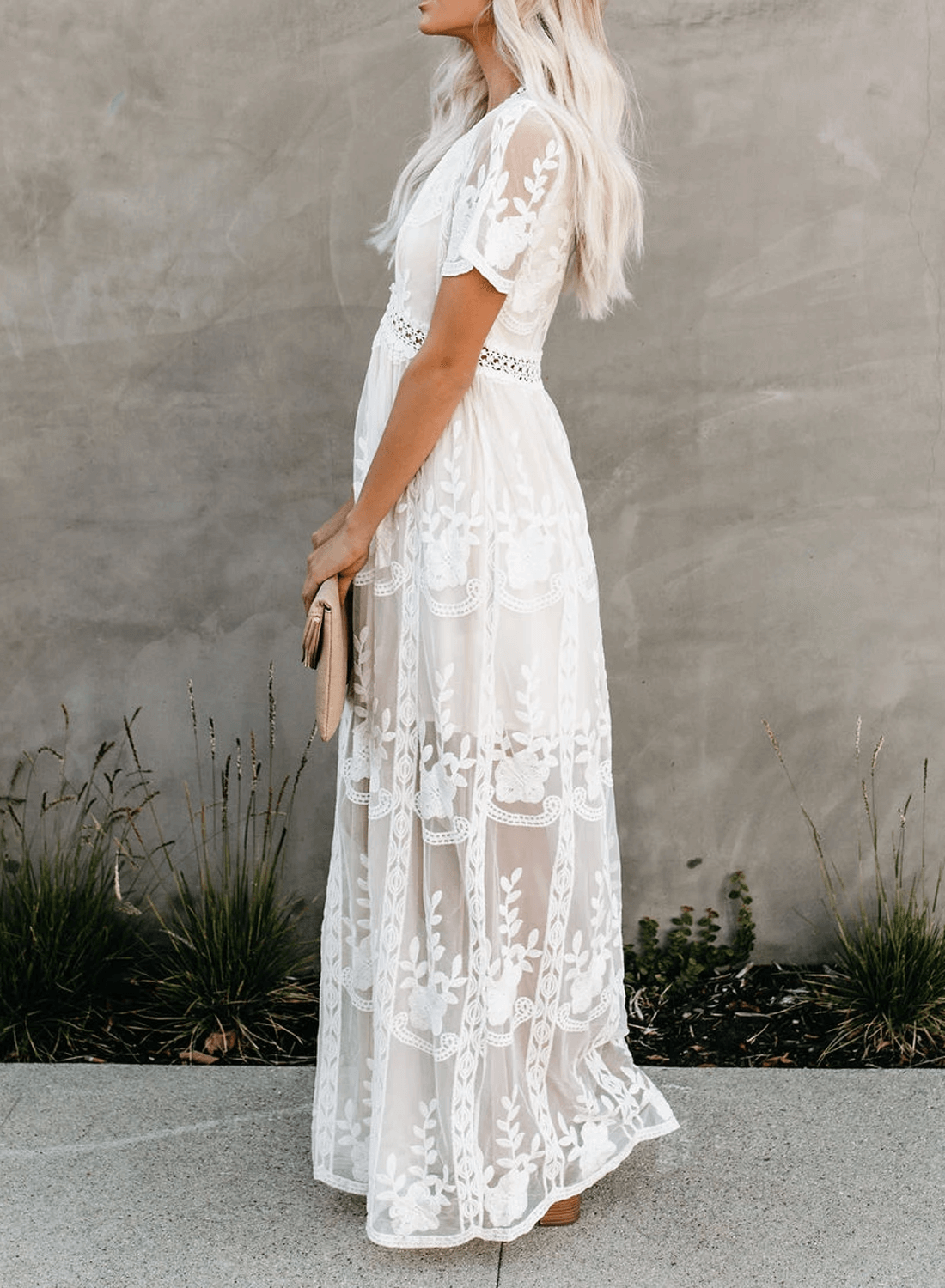 V Neck Lace Maxi Dress 4544