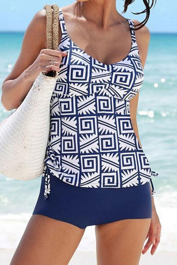 All I Adore Geometric Print Cutout Tankini Set