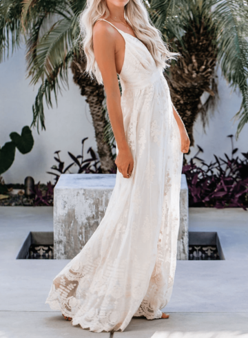 V Neck Open Back Lace Maxi Dress