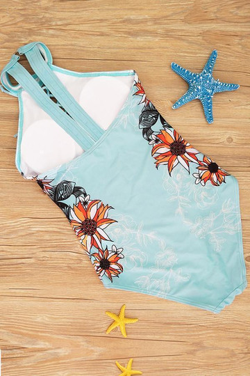 Printed Lace Up One Piece Swimsuit