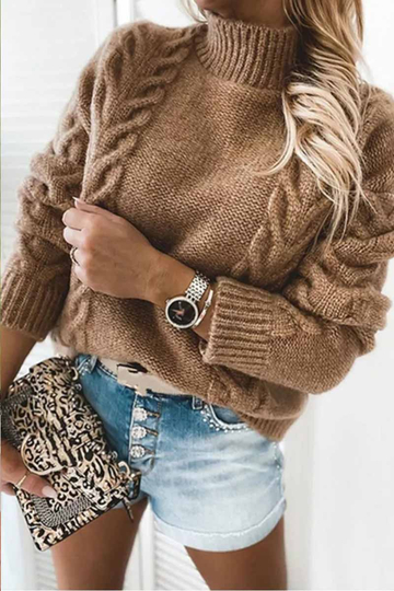 Pure Color Turtleneck Knitted Casual Sweater