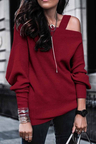 Solid Color Leaky Shoulder Knit Top