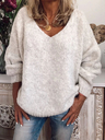 WHITE SOLID ELEGANT LONG SLEEVE SWEATER FOR LADY