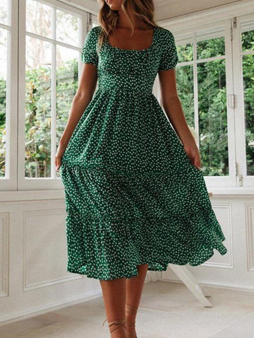 Roslady Dot Printed Midi A Line Dress