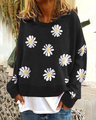 Sweet Daisy Pattern Round Neck Casual Sweater