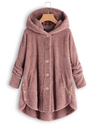 Fleece Hooded Asymmetrical Hem Button Coat