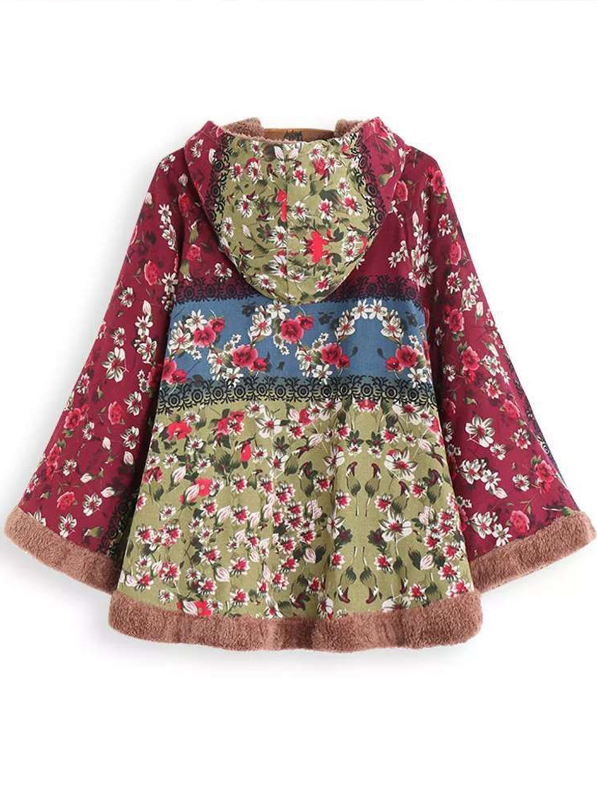 Cute Floral Printed Hoodie Cape Sleeve Cloak Coat