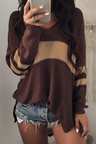 Casual Patchwork Coffee Striped Sweaters