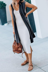 Casual Sleeveless Deep Grey Cardigan Sweaters