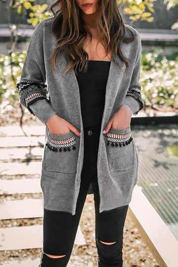 Bohemian Tassel Grey Cardigan Sweaters