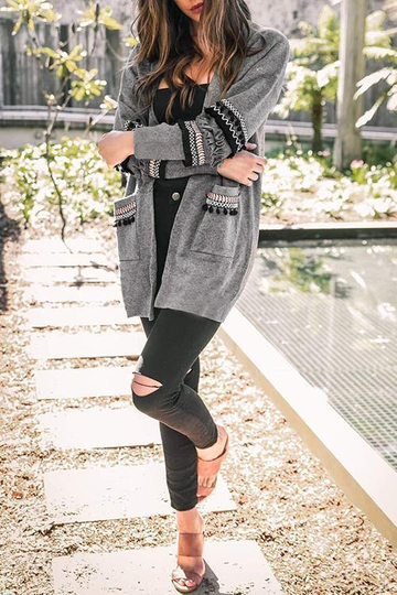 Bohemian Tassel Grey Cardigan Sweaters