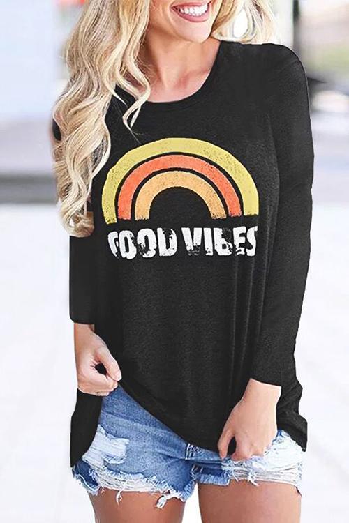 Rainbow Printed Black T-shirt
