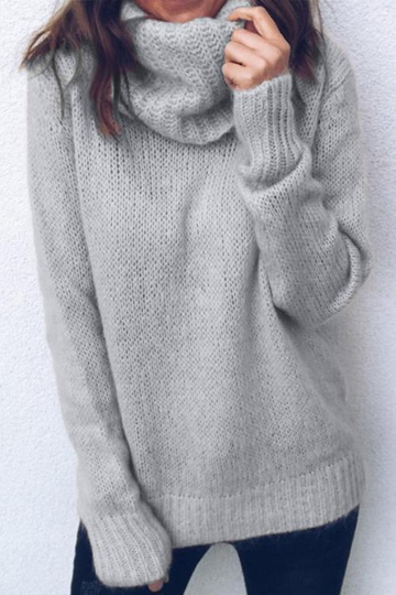 Casual Turtleneck Grey Knitted Sweaters