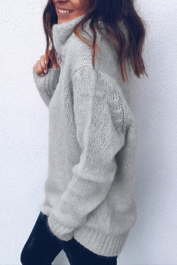 Casual Turtleneck Grey Knitted Sweaters