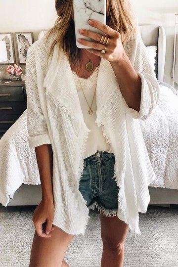 Elegant Tassel White Cardigan Sweaters