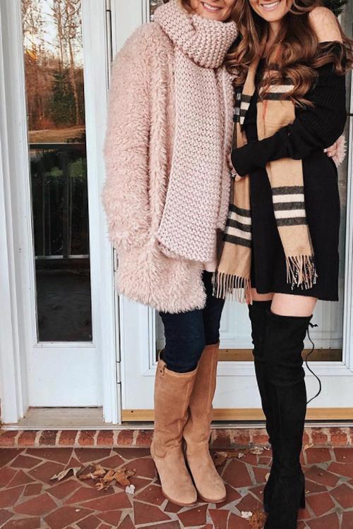 Sweet Pink Hooded Long Faux Fur Coat