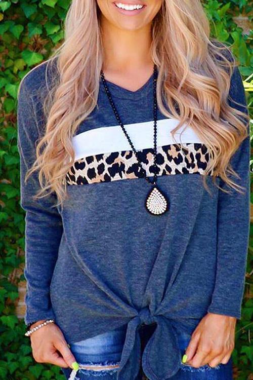 Casual Loose Patchwork Blue T-shirt