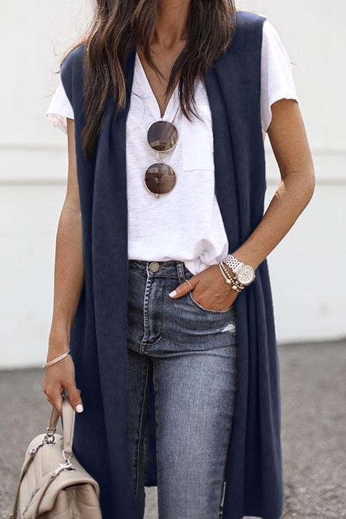 Casual Sleeveless Deep Grey Cardigan Sweaters