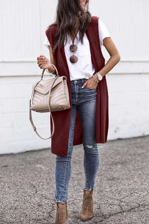 Casual Sleeveless Deep Grey Cardigan Sweaters