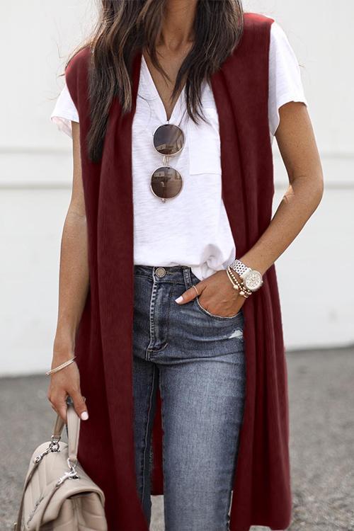 Casual Sleeveless Deep Grey Cardigan Sweaters