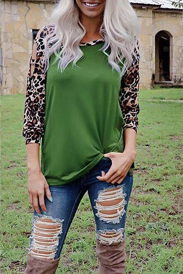 Chic Wild Leopard Printed Green T-shirt