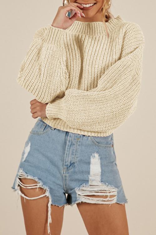 Puffed Sleeves Apricot Knitting Sweaters