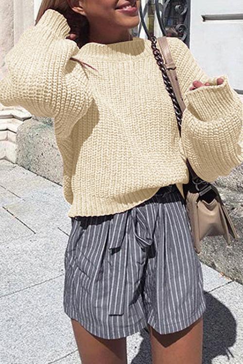 Puffed Sleeves Apricot Knitting Sweaters