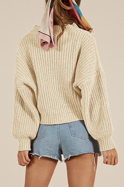 Puffed Sleeves Apricot Knitting Sweaters