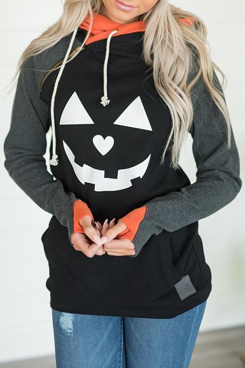 Halloween Pumpkin Printed Black Hoodies