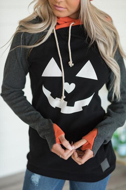 Halloween Pumpkin Printed Black Hoodies