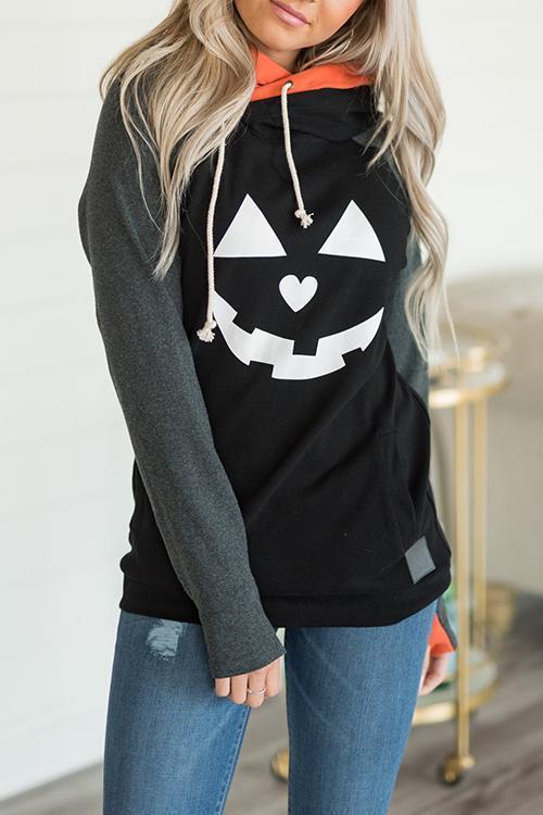 Halloween Pumpkin Printed Black Hoodies