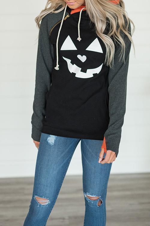 Halloween Pumpkin Printed Black Hoodies