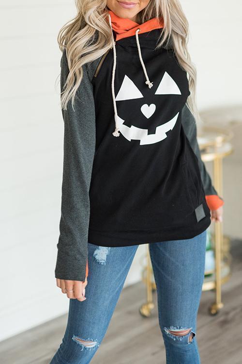 Halloween Pumpkin Printed Black Hoodies