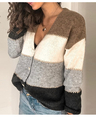 Women's Color-Block V-Neck Buttoned Sweater Cardigans