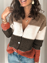 Women's Color-Block V-Neck Buttoned Sweater Cardigans