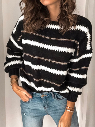 Women's Striped Color-Block Buttoned Sweater