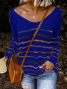 Women's Striped V-Neck Buttoned Sweater