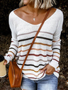 Women's Striped V-Neck Buttoned Sweater