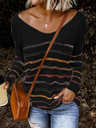 Women's Striped V-Neck Buttoned Sweater