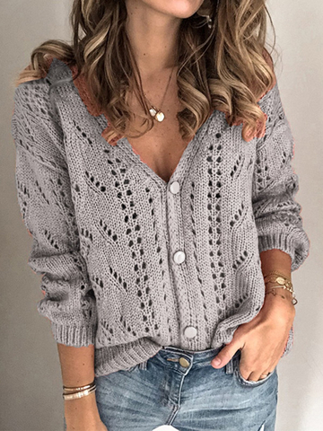 Women's Hollow-out V-Neck Buttoned Sweater Cardigans