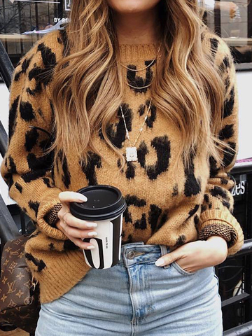 Women Leopard Chic Pullover Sweater