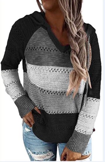 Hollow Out Knitted Hooded Sweater