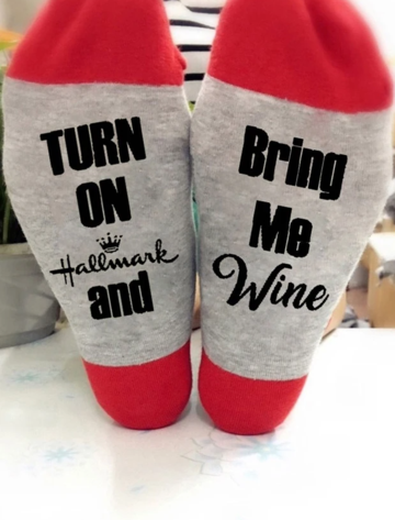 Christmas Turn On Hallmark And Bring Me Wine Socks