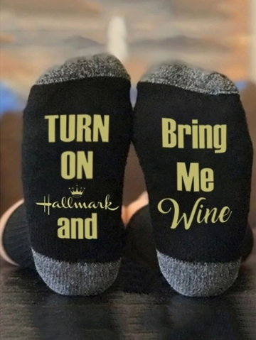 Christmas Turn On Hallmark And Bring Me Wine Socks