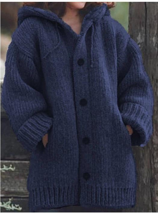 buttoned hooded knitted cardigan