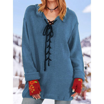 Lace-Up Design Casual Sweater Tunic