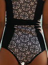 Women's Vintage Skinny Fit Front Zipper Printed Swimsuit