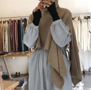 Turtleneck Irregular Solid Sweater Cape