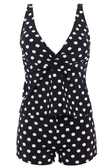 Green Polka Dot Print Slim Tankini Set