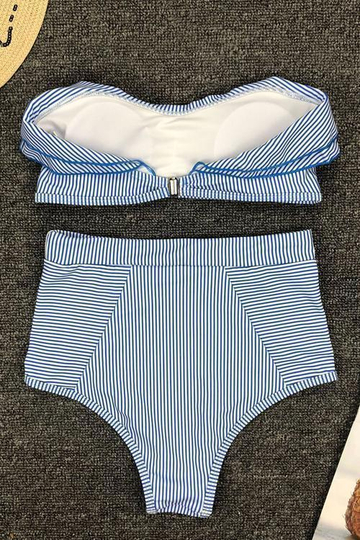 High-Waist Striped Ruffle Bikini Set